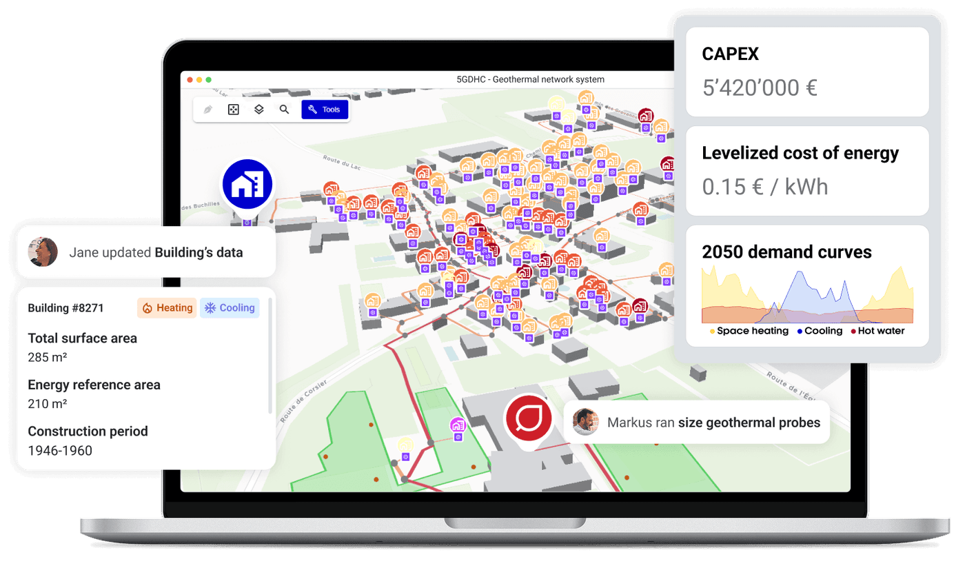 Planeto district heating and cooling network design software