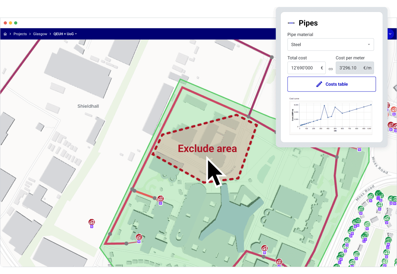 Editing a network route directly on the map